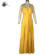 Load image into Gallery viewer, Women's Elegant Button Up Spaghetti Strap Backless Casual Long Dresses