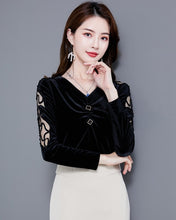 Load image into Gallery viewer, Women's Hollow Out Lacy Sleeves with V-Neck Plus Size Blouse