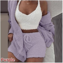 Load image into Gallery viewer, Women 2PCS/Set Sexy Fluffy Velvet Plush Hooded Cardigan Coat+Shorts