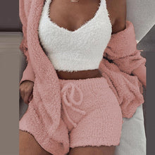 Load image into Gallery viewer, Women 2PCS/Set Sexy Fluffy Velvet Plush Hooded Cardigan Coat+Shorts