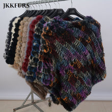 Load image into Gallery viewer, Women's Knitted Poncho with  Real Rabbit Fur