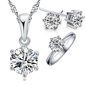 3 Piece Cubic Zirconia Sterling Silver Jewelry Sets