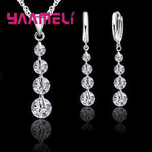 YAAMELI 925 Sterling Silver Austrian Crystal Jewelry Sets Long Style