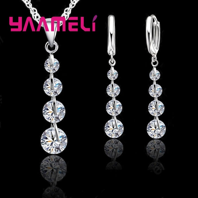 YAAMELI 925 Sterling Silver Austrian Crystal Jewelry Sets Long Style