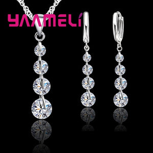 YAAMELI 925 Sterling Silver Austrian Crystal Jewelry Sets Long Style