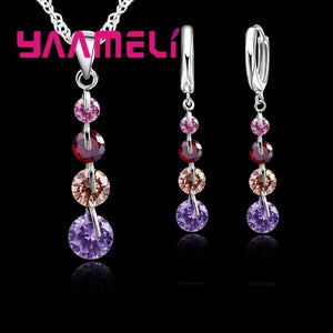 YAAMELI 925 Sterling Silver Austrian Crystal Jewelry Sets Long Style