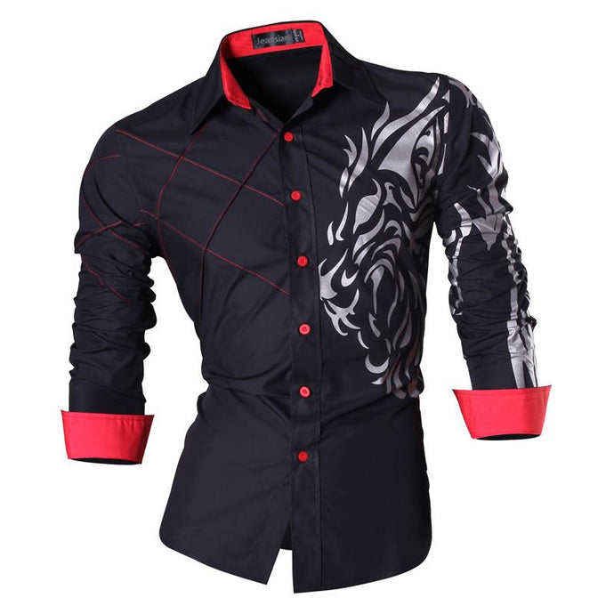 Dragon Print Long Sleeve Casual Slim Fit Male Shirt