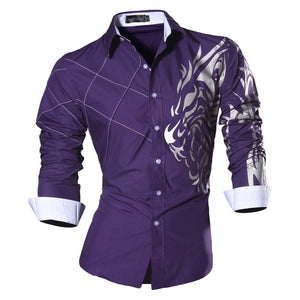 Dragon Print Long Sleeve Casual Slim Fit Male Shirt