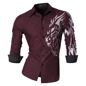 Dragon Print Long Sleeve Casual Slim Fit Male Shirt