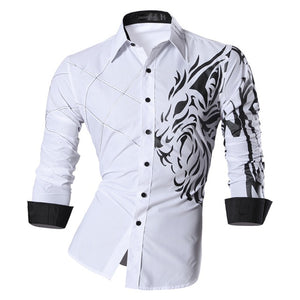 Dragon Print Long Sleeve Casual Slim Fit Male Shirt