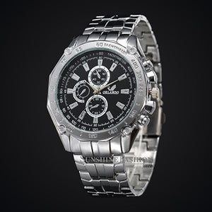 Men's Silver Stainless Steel Watch with Quartz Movement