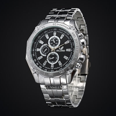 Men's Silver Stainless Steel Watch with Quartz Movement