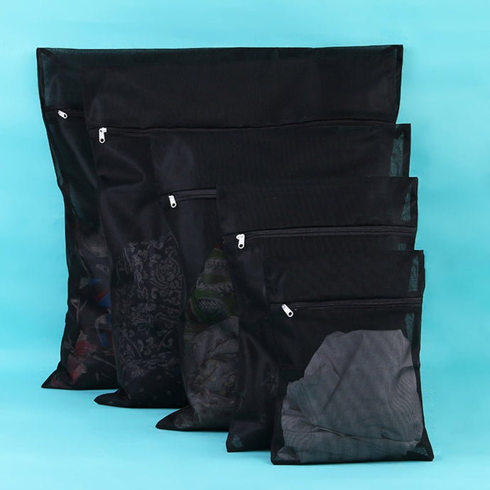 Clothes Washing Machine Laundry Bag With Zipper -  3 Sizes Black Wash Bags