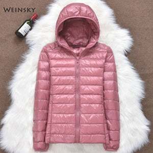 Women  Hooded Ultralight Thin White Duck Down Jacket