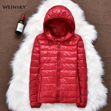 Load image into Gallery viewer, Women  Hooded Ultralight Thin White Duck Down Jacket