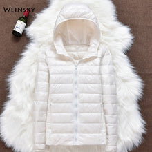 Load image into Gallery viewer, Women  Hooded Ultralight Thin White Duck Down Jacket