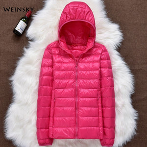 Women  Hooded Ultralight Thin White Duck Down Jacket