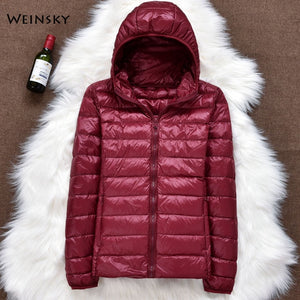 Women  Hooded Ultralight Thin White Duck Down Jacket