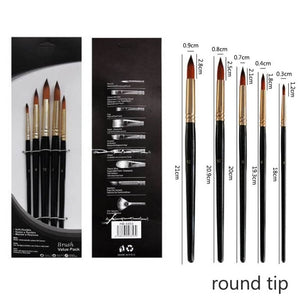 5Pcs/Set High Quality Nylon Hair Wood Black Handle Artist Brush