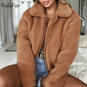 Women Faux Fur Teddy Coat with Fluffy Pockets- Plus Size Available