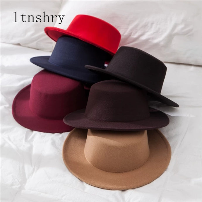 ltnshry New Classic Solid Color Felt Fedoras Hat for Men/Women with Wide Brim