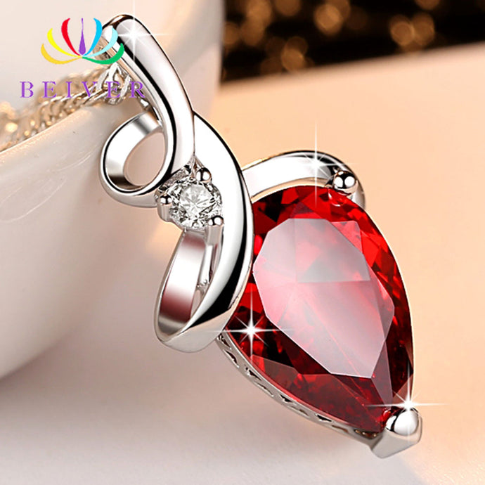 3 Colors Water Drop Women Pendant with Chain