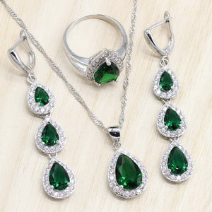 925 Sterling Silver Jewelry Sets - Green Cubic Zircon with  Free Gift Box