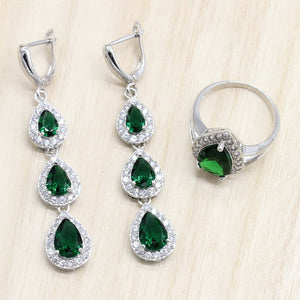 925 Sterling Silver Jewelry Sets - Green Cubic Zircon with  Free Gift Box