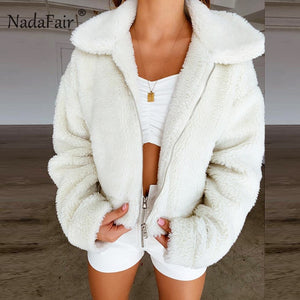 Women Faux Fur Teddy Coat with Fluffy Pockets- Plus Size Available