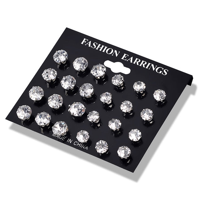 New 12 or 6 Pair/Pack White Shiny Stud Earrings Set