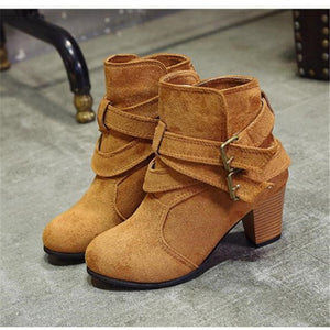 Buckle Suede Boots with High Heel Ankles