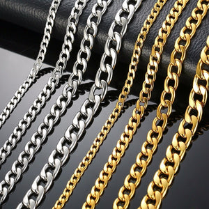 Unisex Stainless Steel Chain Link-Silver/Gold Filled Solid Necklace Choker