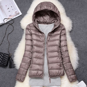 Women  Hooded Ultralight Thin White Duck Down Jacket