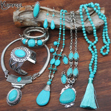 Load image into Gallery viewer, Yumfeel New Turquoise Bracelet Jewelry Set Vintage Silver Plated Necklace Bracelet Earring Ring Jewelry Sets