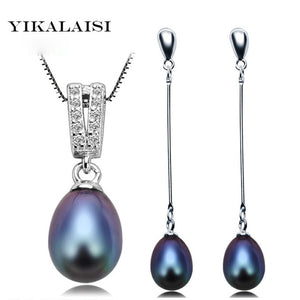 100% Natural Pearl Jewelry Set - 925 Sterling Silver  Pendant Necklace + Drop Earring 8-9 mm Pearl