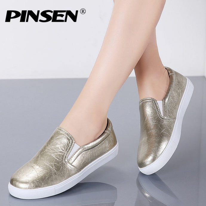 PINSEN New 2020 Autumn Loafers Women Flats Shoes Genuine Leather Casual Shoes Woman Slip-on Ballerina Flats Shoes Ladies Shoes