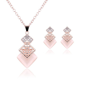 Women Crystal Jewelry Set-Necklace + Earrings