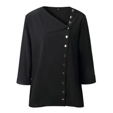 Load image into Gallery viewer, Women&#39;s Long Sleeve Shirt Tops with Skew Collar and Side Button Decoration