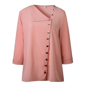 Women's Long Sleeve Shirt Tops with Skew Collar and Side Button Decoration