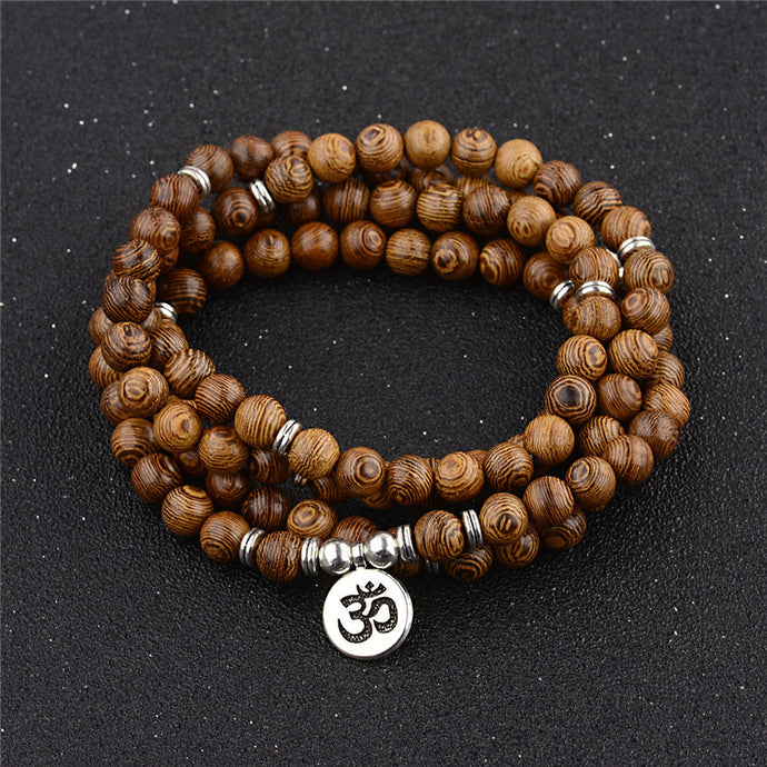 Multilayer 108 Natural Wood Beads Bracelet