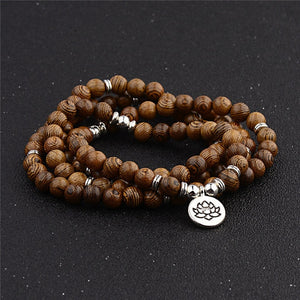 Multilayer 108 Natural Wood Beads Bracelet