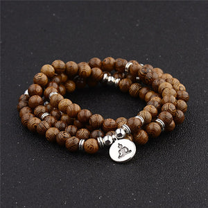 Multilayer 108 Natural Wood Beads Bracelet