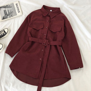 Harajuku Women Vintage Corduroy Long Sleeve Dress