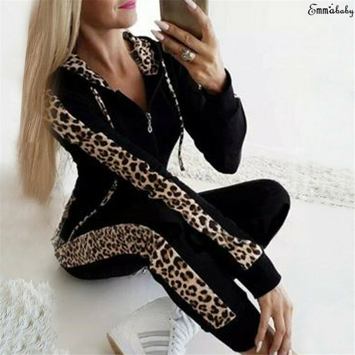 Women 2Pcs Tracksuit with Zipper Hoodies