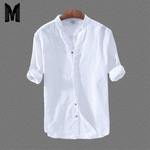 Men's Classic White Cotton Linen Casual Shirts Sizes M-3X