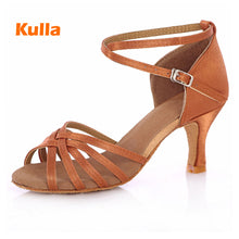 Load image into Gallery viewer, Women&#39;s Latin Dance Shoes Black Satin/PU Ballroom Soft Bottom Dance Shoes For Girls Party Salsa ChaCha Dancing Shoes Mujer L40