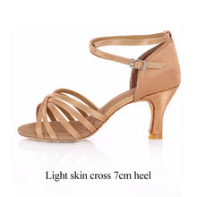 Load image into Gallery viewer, Women&#39;s Latin Dance Shoes Black Satin/PU Ballroom Soft Bottom Dance Shoes For Girls Party Salsa ChaCha Dancing Shoes Mujer L40