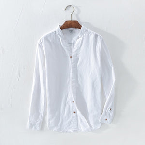 Men's Classic White Cotton Linen Casual Shirts Sizes M-3X