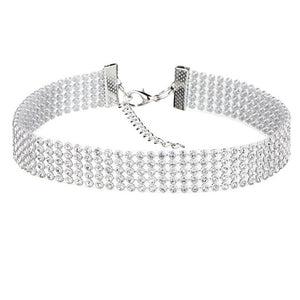 Women's Crystal Rhinestone Choker Necklace-Clear or Multi-colored