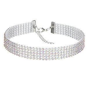 Women's Crystal Rhinestone Choker Necklace-Clear or Multi-colored